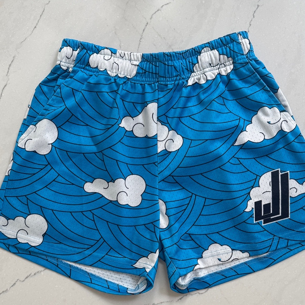 Blue Cloud Print Athletic Shorts